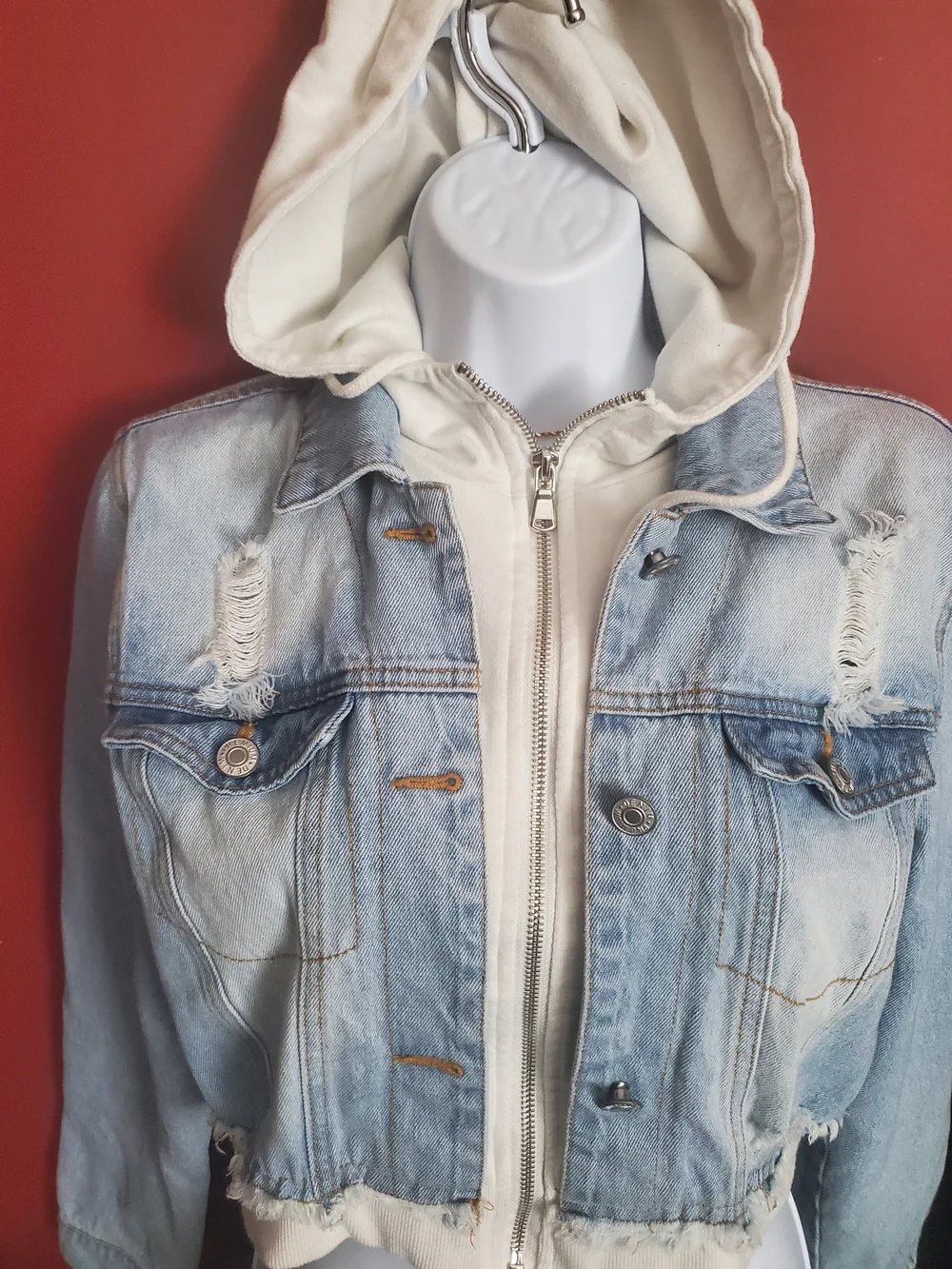 Love Tree Light Blue Denim Jacket with Cream Hooded Layer